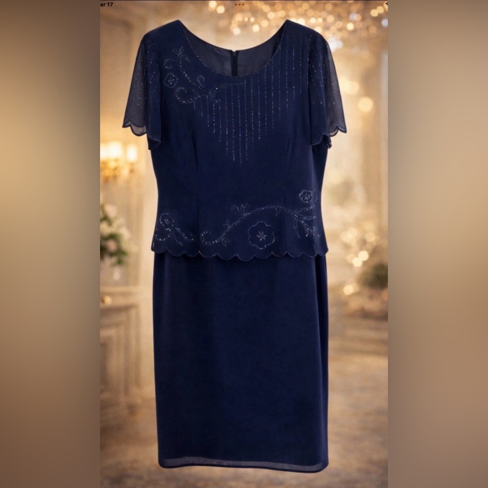 Elegant Navy Beaded Layered Dress